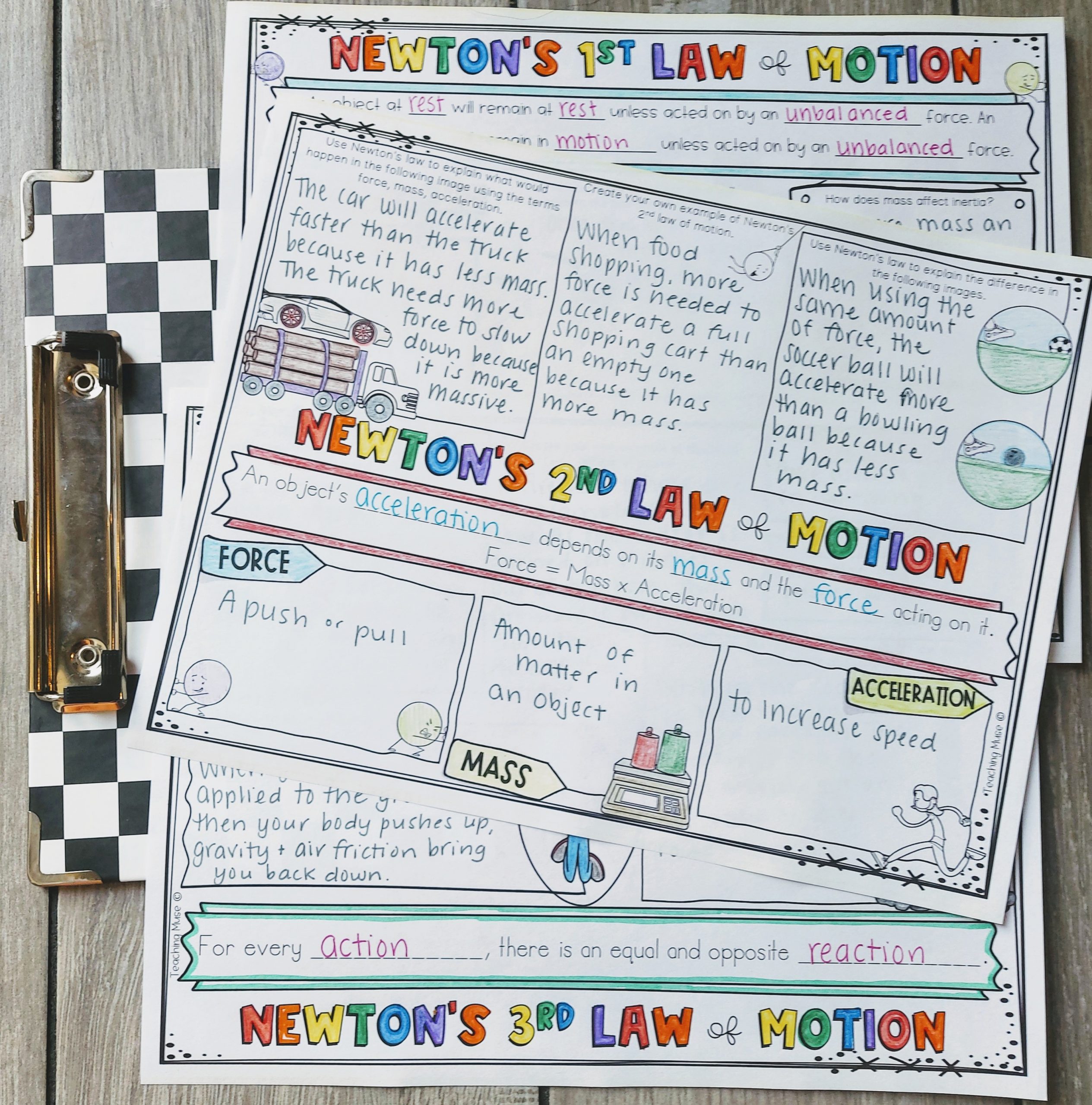 Force and Motion Unit with Newton's Laws, Speed, Velocity, and Acceleration 5 teach force and motion with graphic organizers
