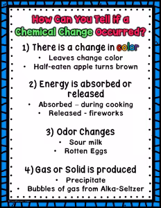 Identifying a chemical change when teaching physical and chemical changes