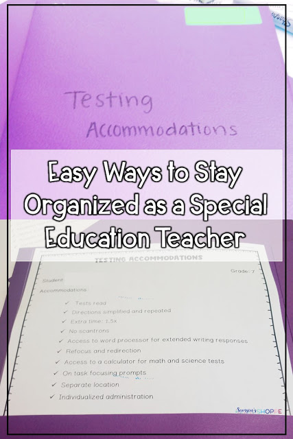 Testing accommodation folders for special education students