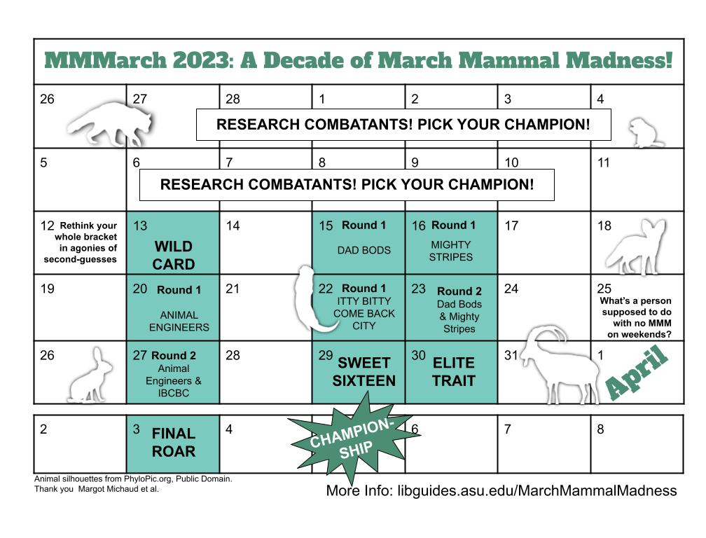 March Mammal Madness Calendar 2024 Alyse Bertine