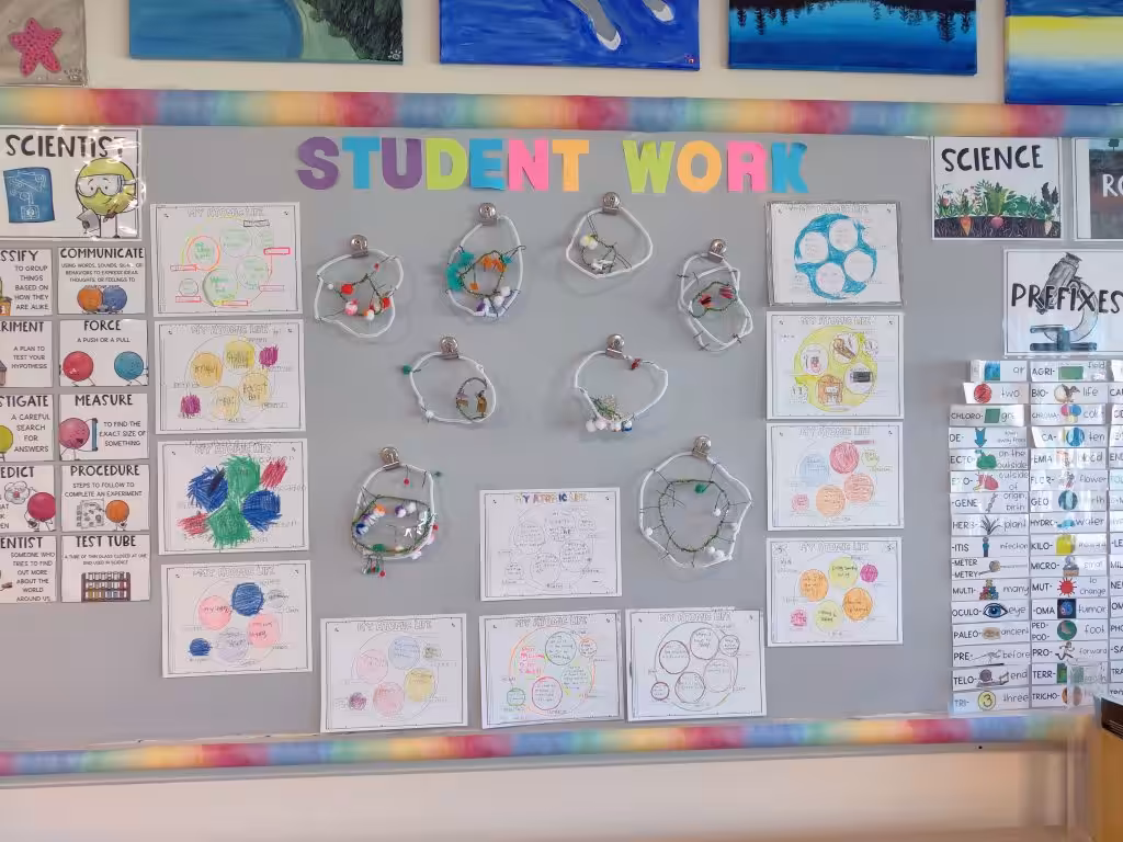atomic structure bulletin board after students make atoms