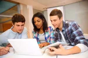 students working in small groups