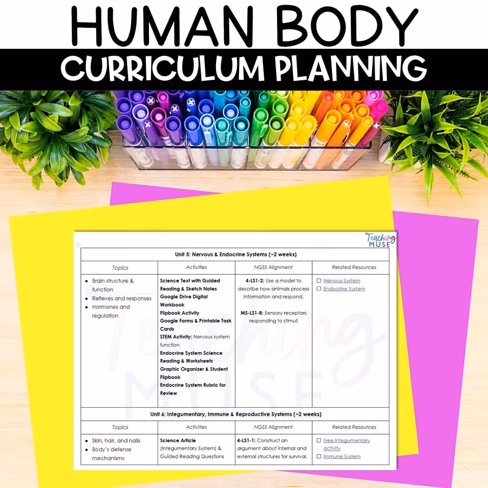 Make your back to school science activity easy using this planning sheets for the human body systems